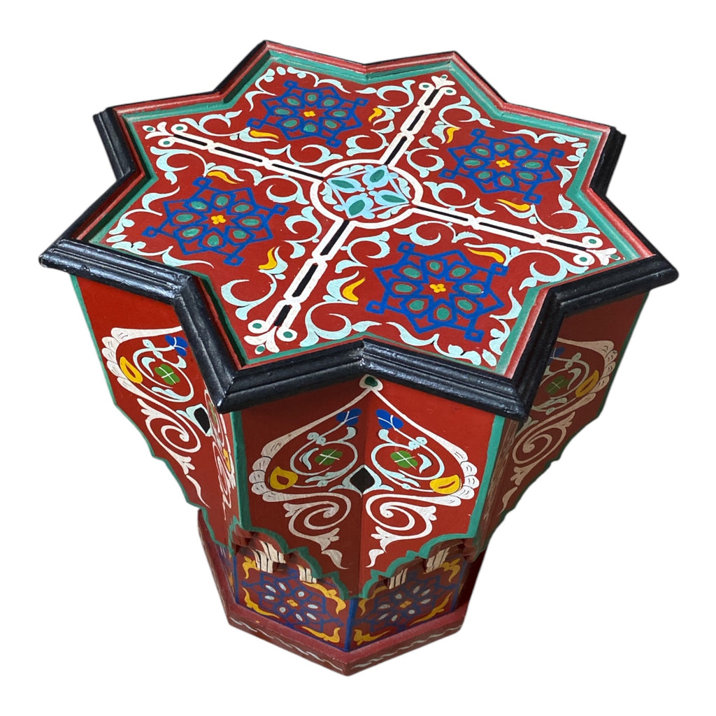 Moroccan Hand-Painted Zouak Wood Side Table with Star-Shaped Top