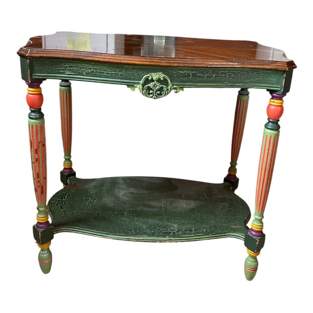 1920s Parlor Table with Bookmatched Walnut Top & Folk Art Painted Base