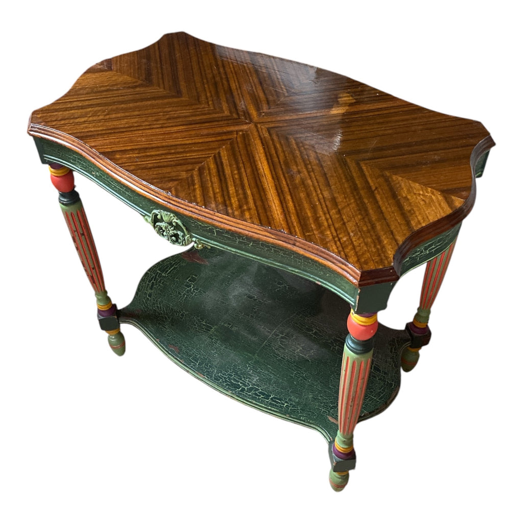 1920s Parlor Table with Bookmatched Walnut Top & Folk Art Painted Base