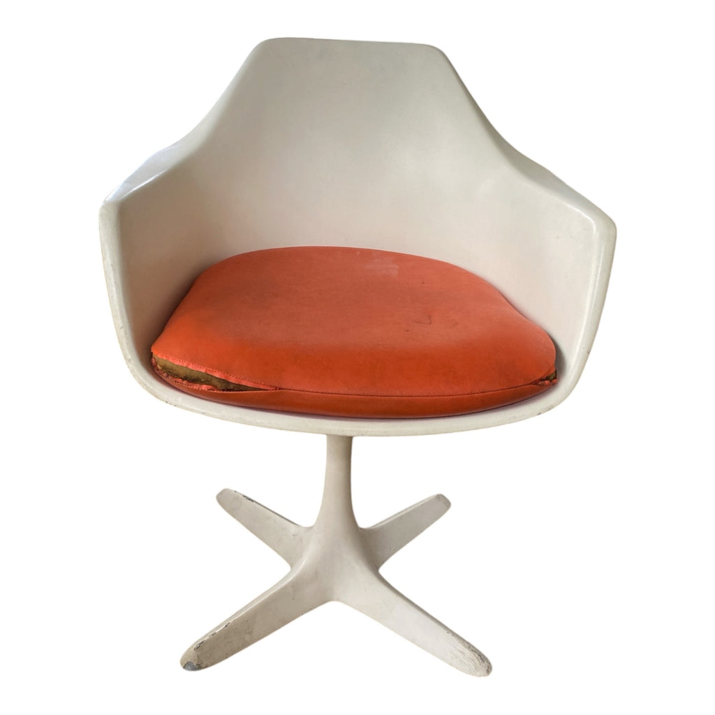 Burke Tulip Arm Chair White Fiberglass Shell Orange Cushion 1960s Space Age