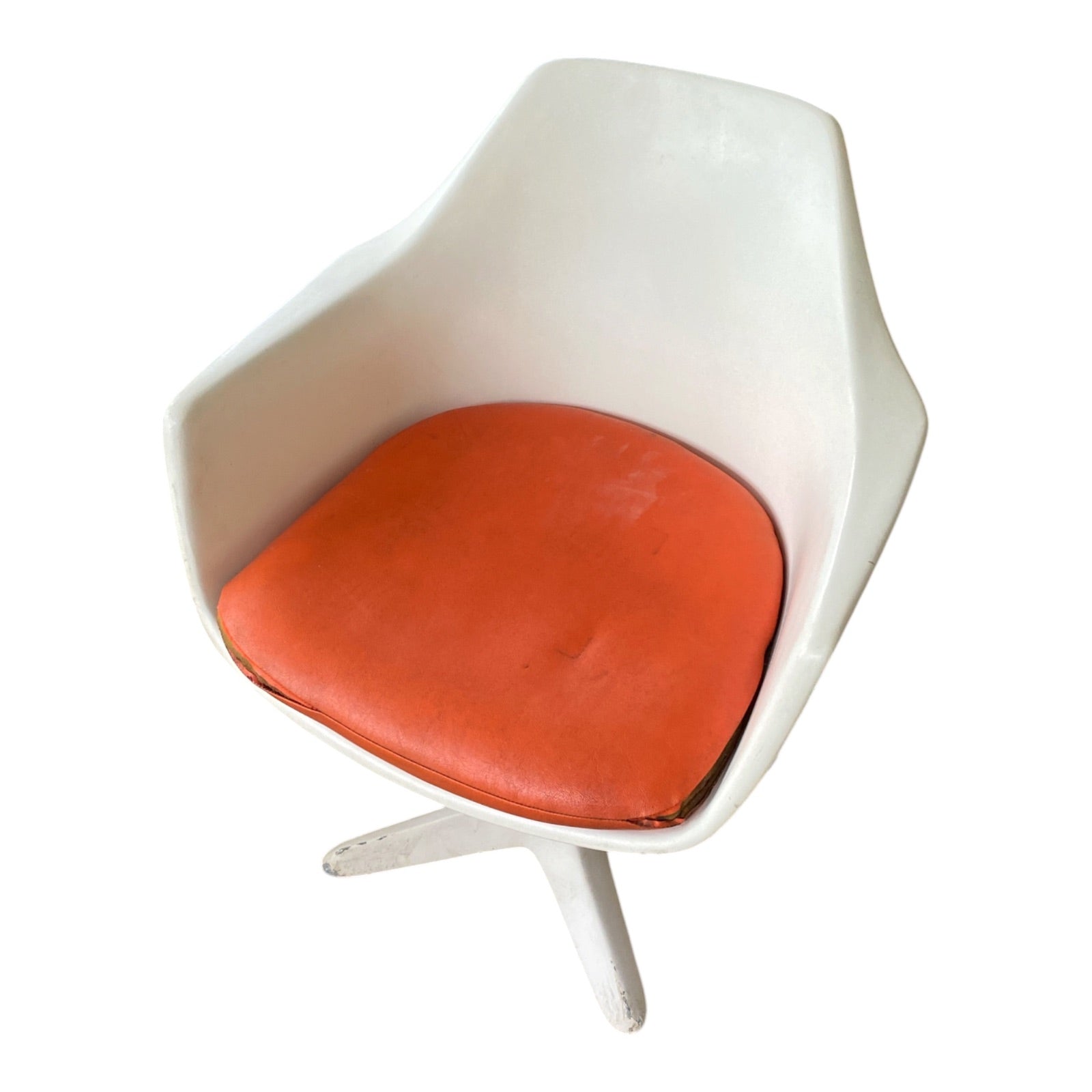 Burke Tulip Arm Chair White Fiberglass Shell Orange Cushion 1960s Space Age