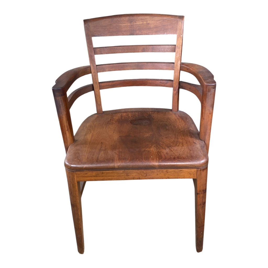 Vintage Solid Oak Banker's Armchair with Bentwood Arms, 1940s Office Classic