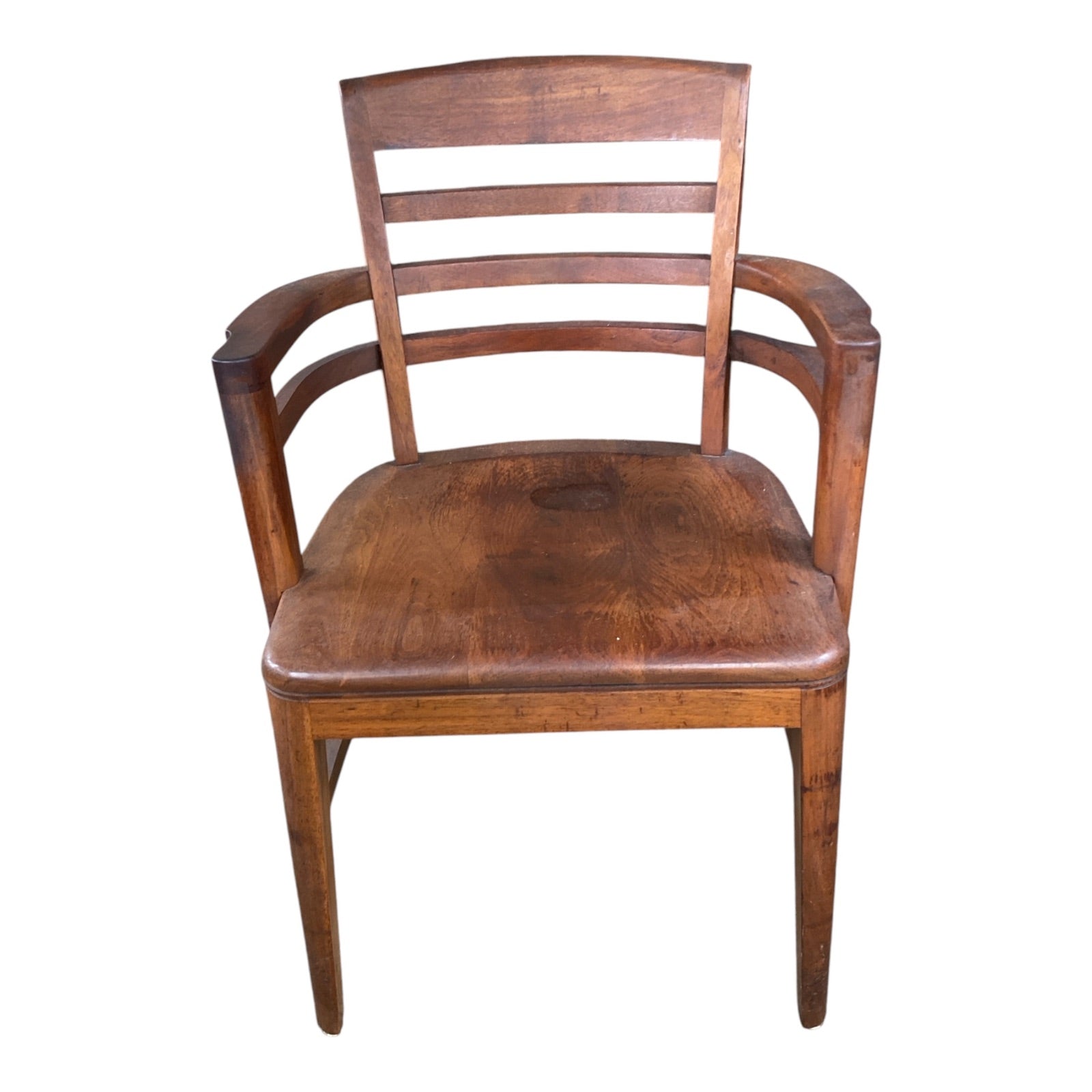 Vintage Solid Oak Banker's Armchair with Bentwood Arms, 1940s Office Classic
