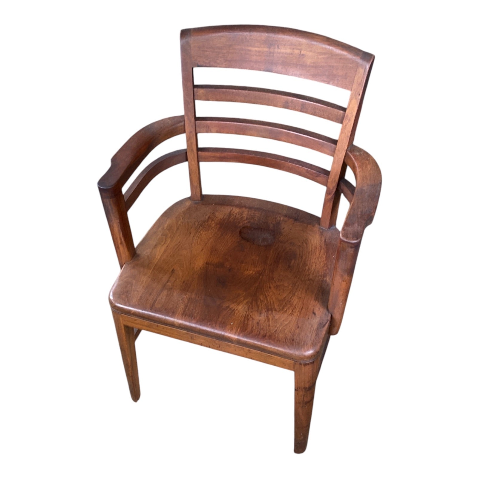 Vintage Solid Oak Banker's Armchair with Bentwood Arms, 1940s Office Classic