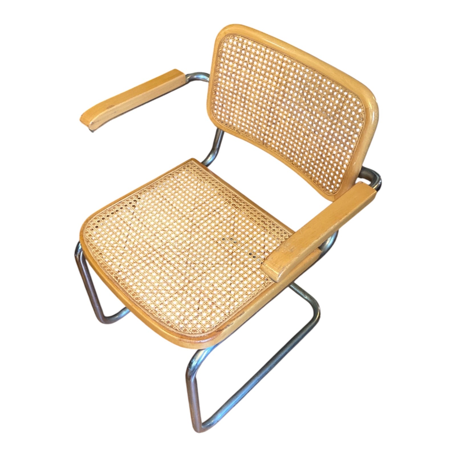 Italian Cesca-Style Cantilever Armchair, Chrome & Cane, Made in Italy
