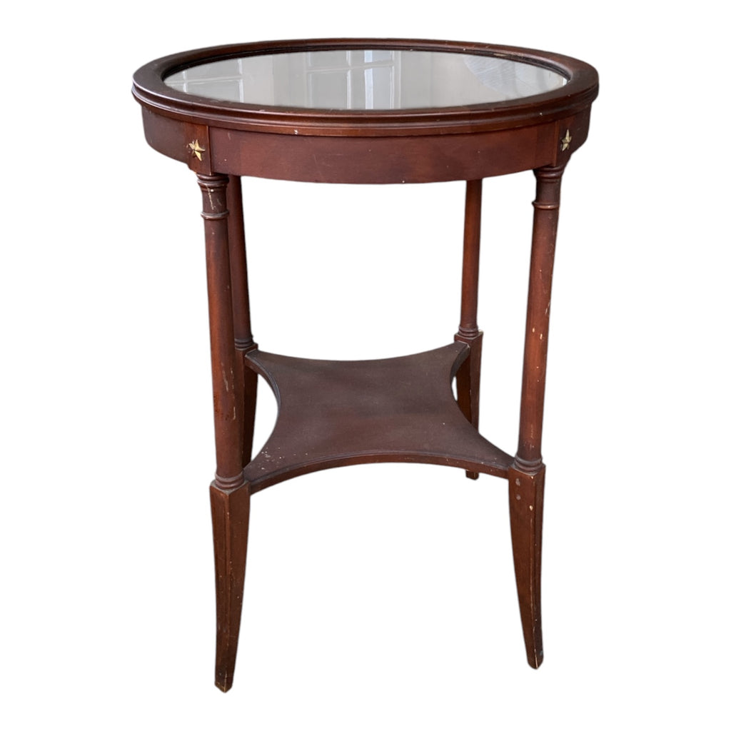 Regency-Style Mahogany Oval Accent Table with Beveled Glass Insert & Brass Mount