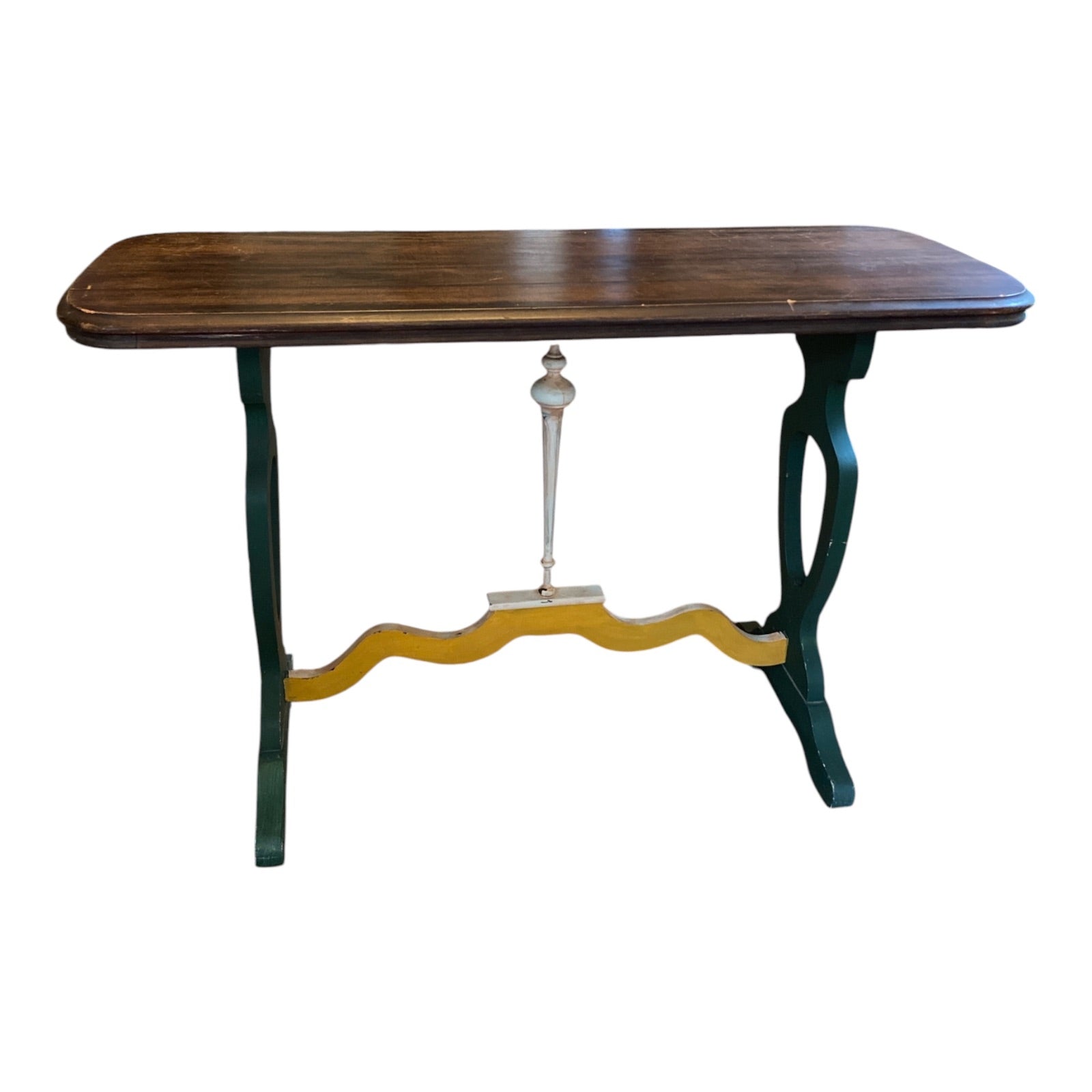 Vintage Trestle Console Table with Painted Lyre Base & Walnut-Stained Top
