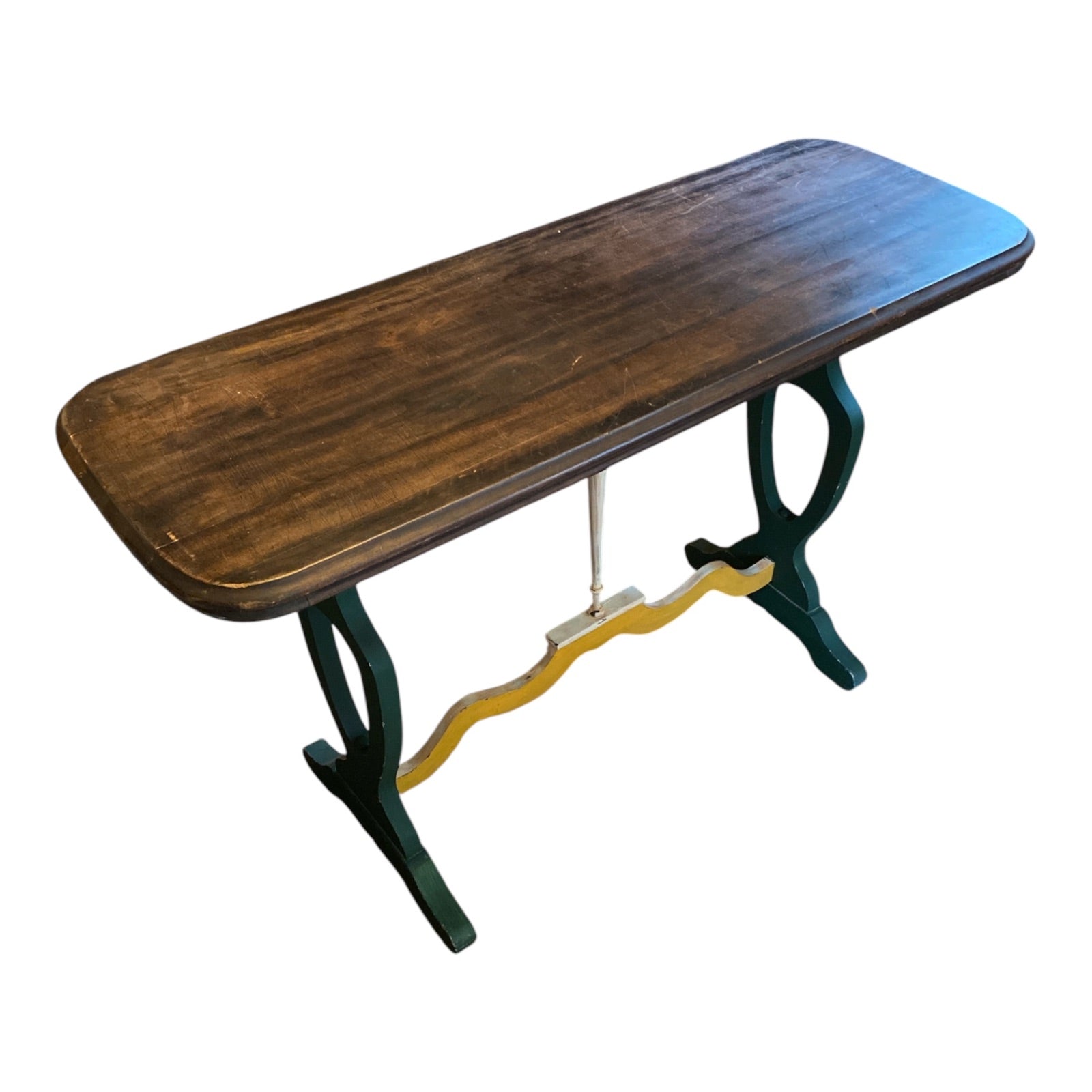 Vintage Trestle Console Table with Painted Lyre Base & Walnut-Stained Top