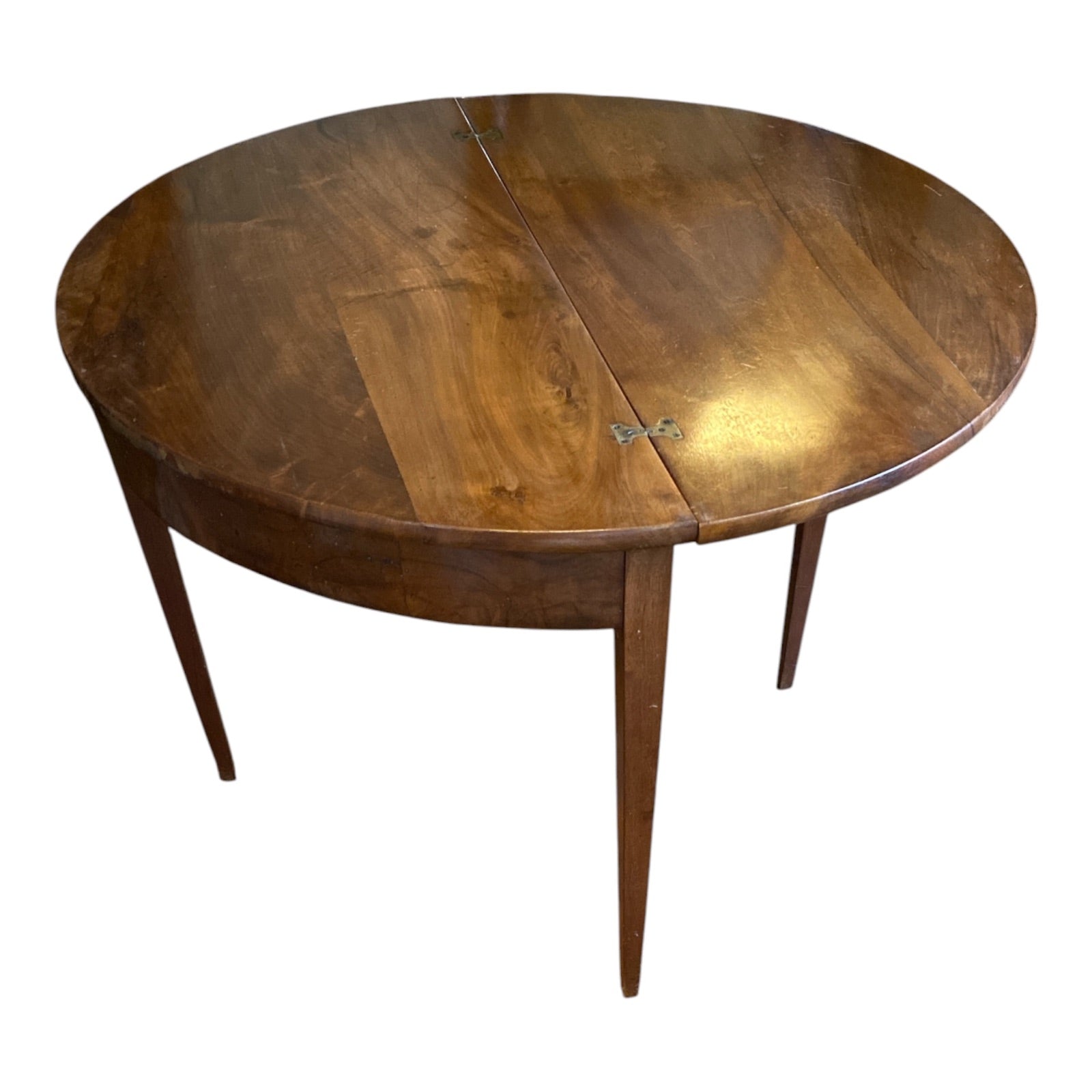 Antique Federal-Style Walnut Demilune Console Table Pair with Butterfly Hinges