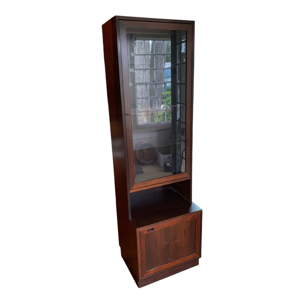 Mid-Century Walnut Display Cabinet with Glass Shelves – Modular Two-Piece