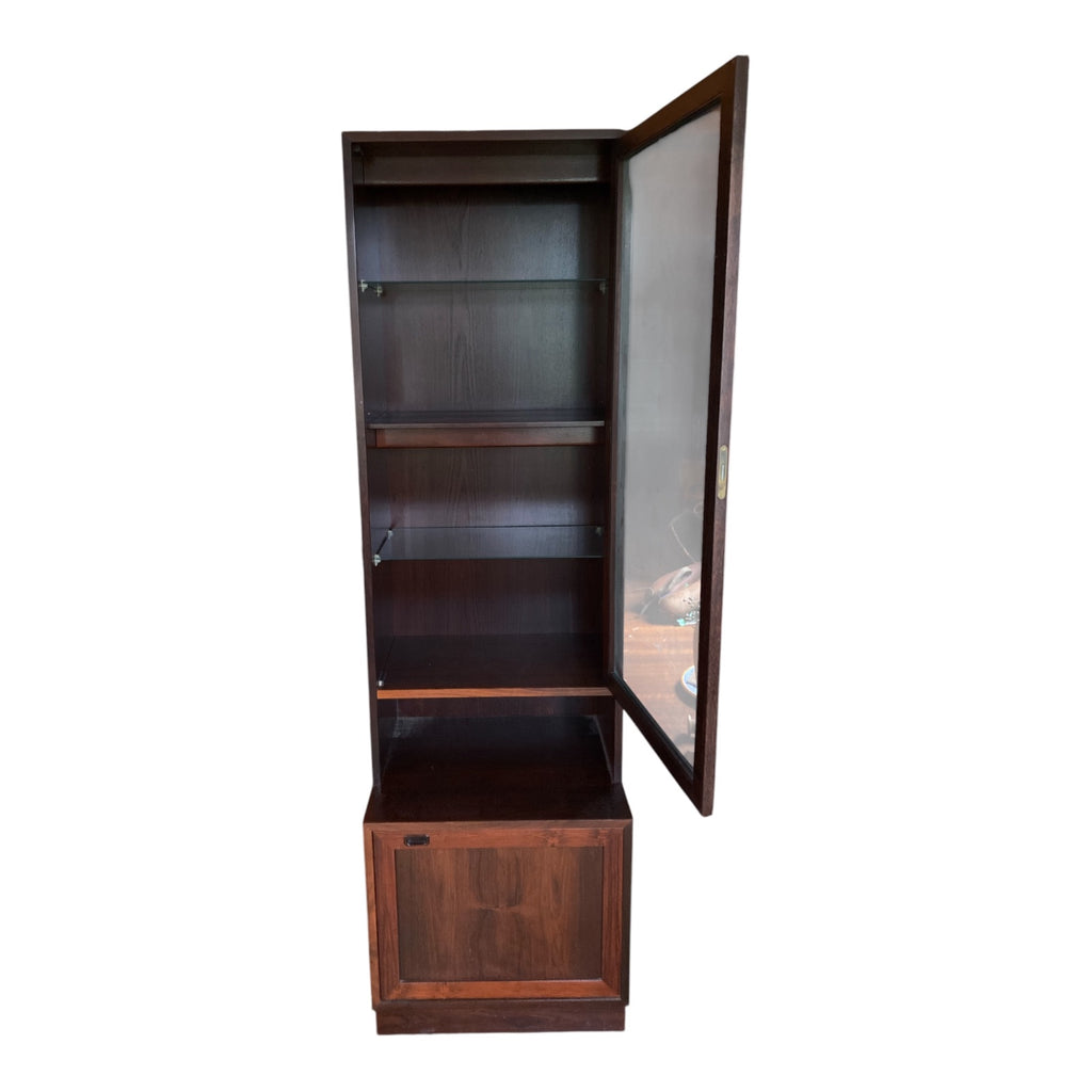Mid-Century Walnut Display Cabinet with Glass Shelves – Modular Two-Piece
