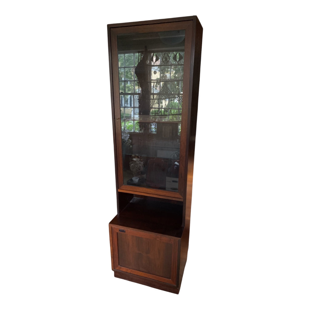 Mid-Century Walnut Display Cabinet with Glass Shelves – Modular Two-Piece