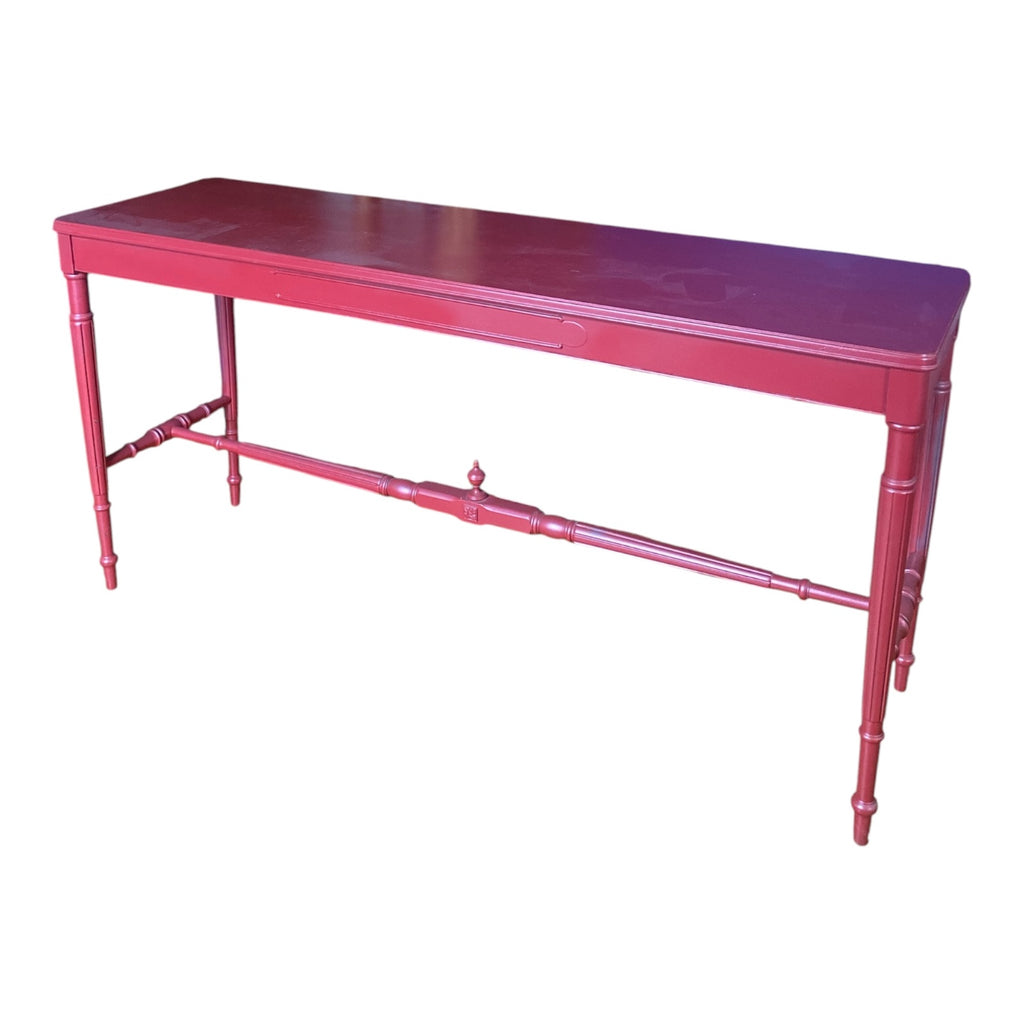 Hollywood Regency Faux Bamboo Console Table in Bold Coral Lacquer