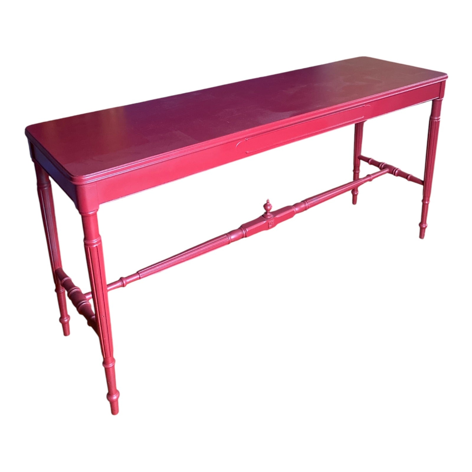 Hollywood Regency Faux Bamboo Console Table in Bold Coral Lacquer
