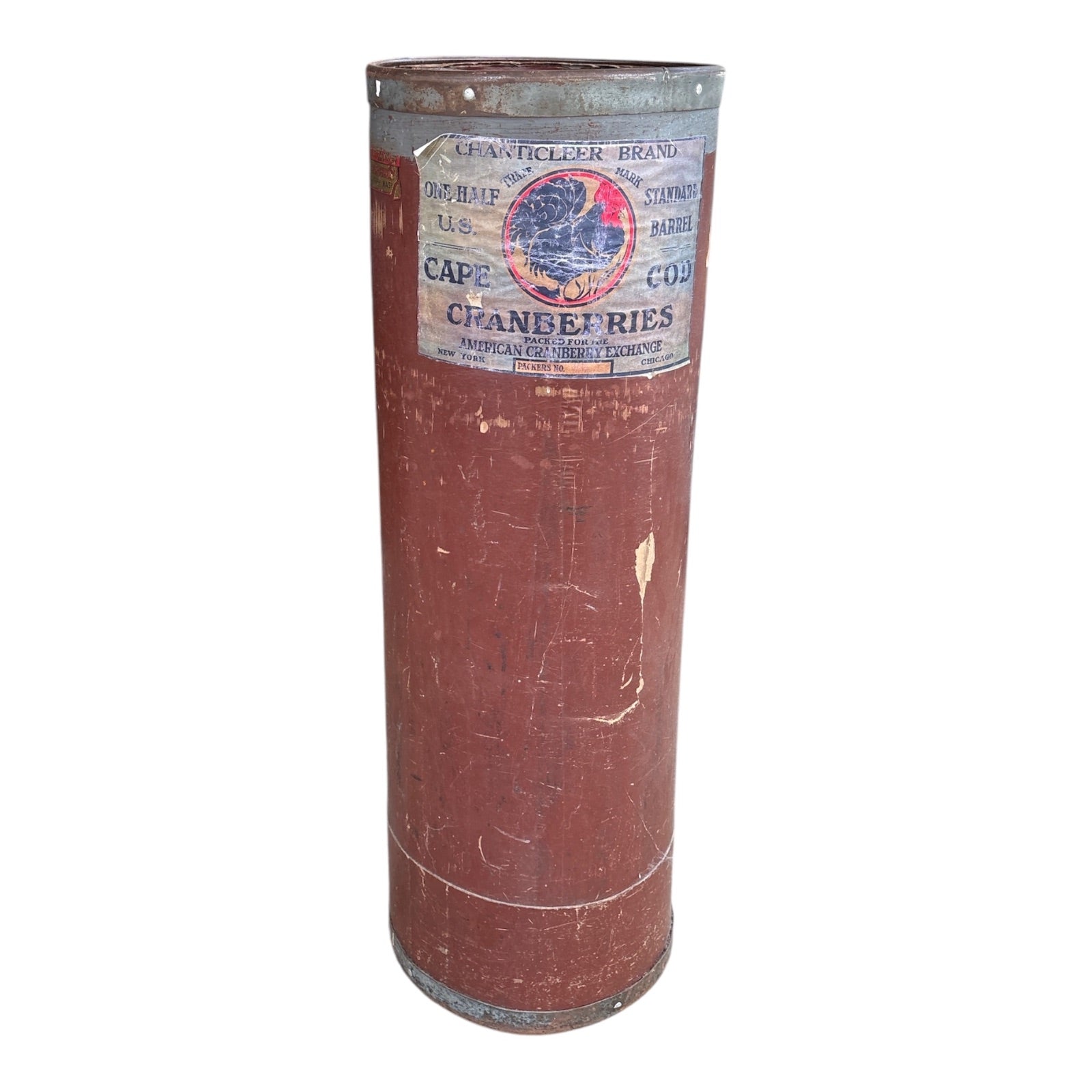 Antique Chanticleer Brand Cape Cod Cranberry Half-Barrel Shipping Container