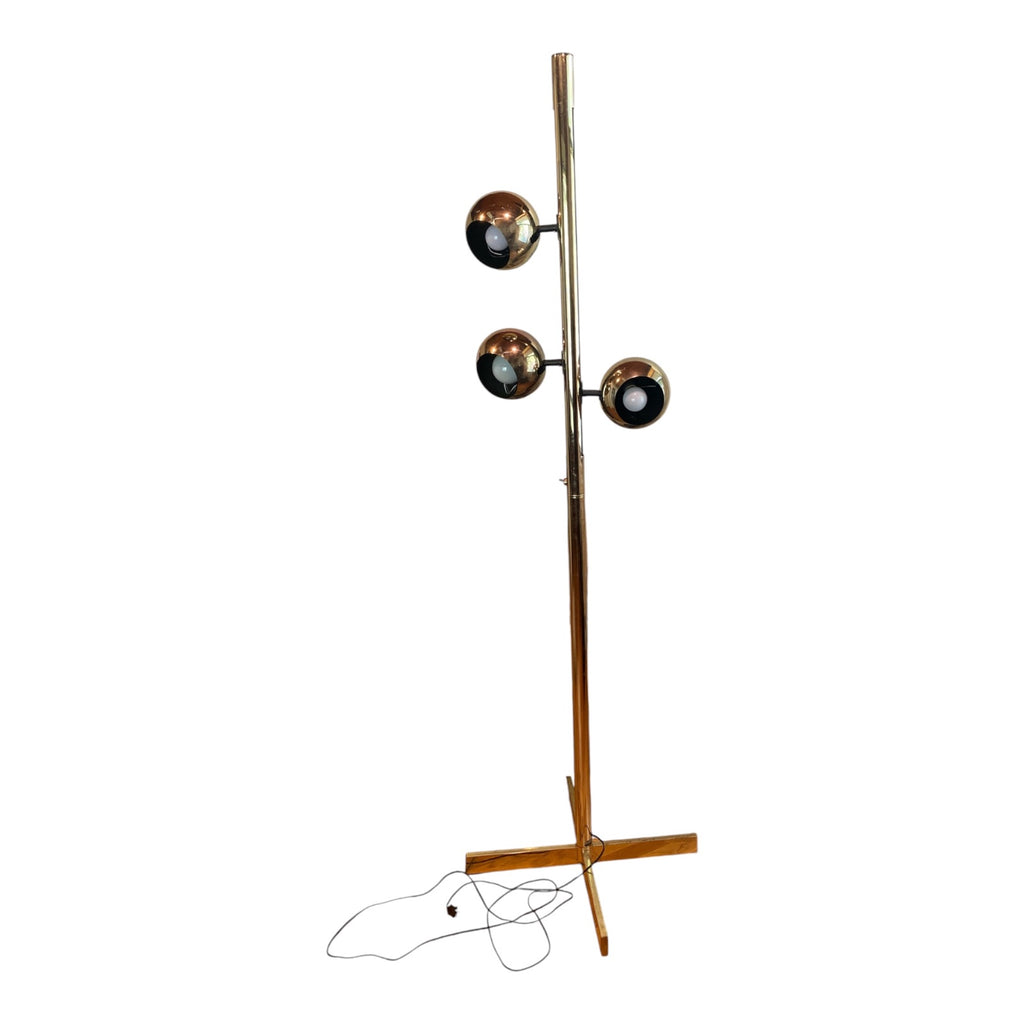 1960s Brass 3-Globe Eyeball Floor Lamp with X-Base – Space Age Task Lighting