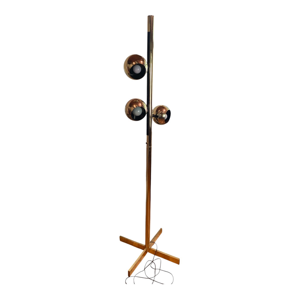 1960s Brass 3-Globe Eyeball Floor Lamp with X-Base – Space Age Task Lighting