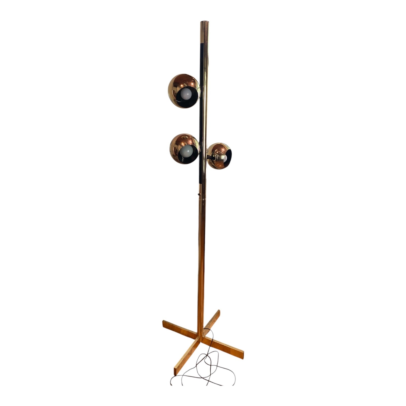 1960s Brass 3-Globe Eyeball Floor Lamp with X-Base – Space Age Task Lighting