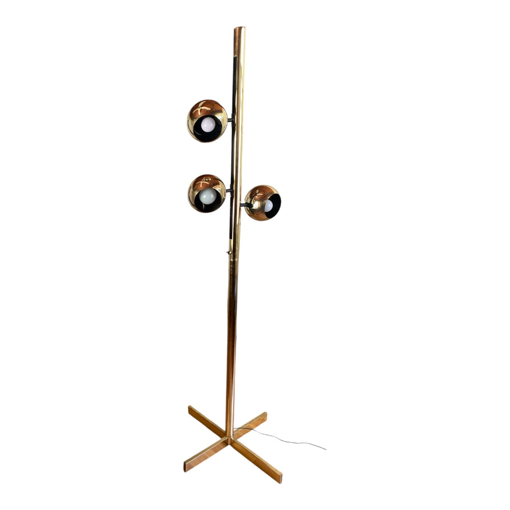 1960s Brass 3-Globe Eyeball Floor Lamp with X-Base – Space Age Task Lighting