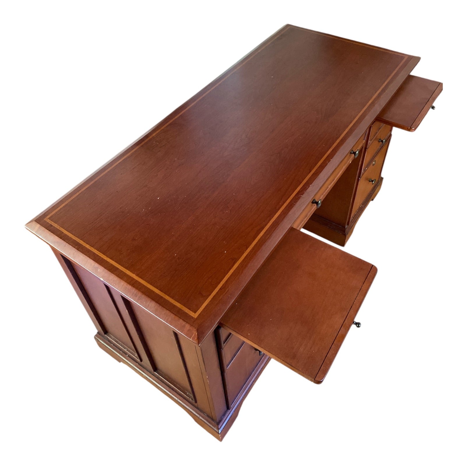 Traditional Cherry Double Pedestal Executive Desk with Satinwood Inlay Banding