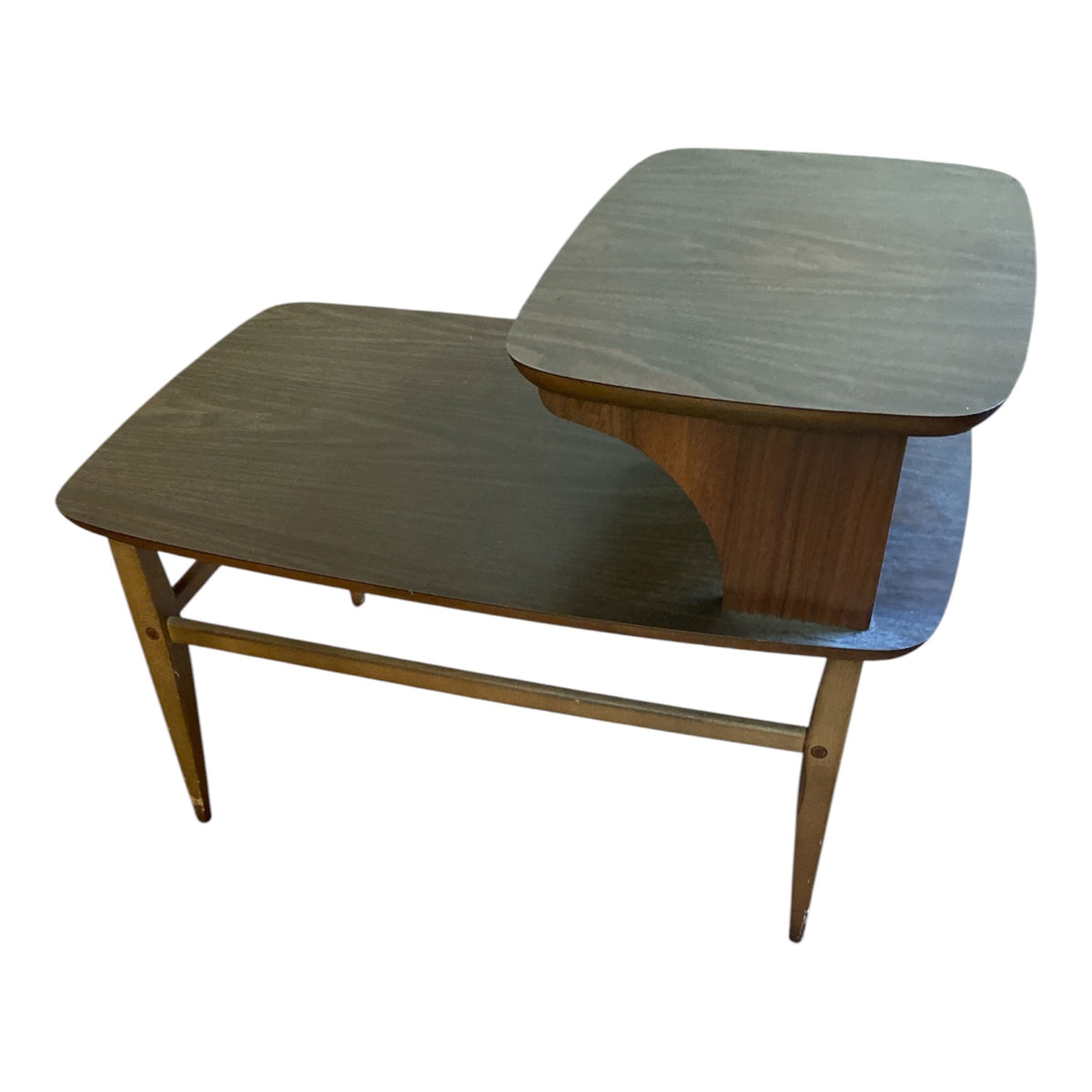 Lane Furniture Mid-Century Two-Tier Step End Table Walnut Laminate Style 1041