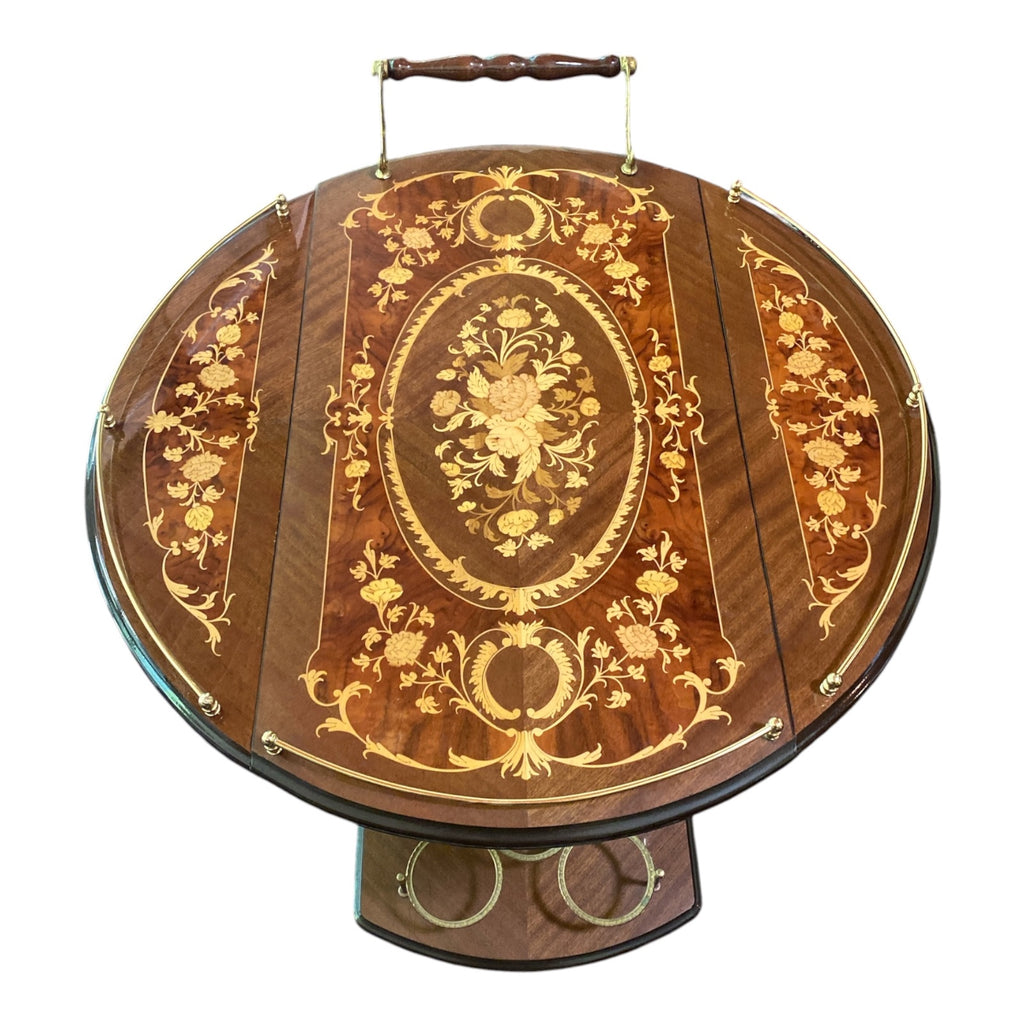 Notturno Intarsio Sorrento Italy Marquetry Drop-Leaf Bar Cart with Bottle Holder