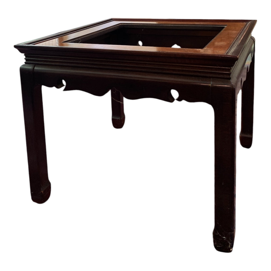 Ming-Style Chinoiserie Side Table with Burl Inlay & Beveled Glass Insert