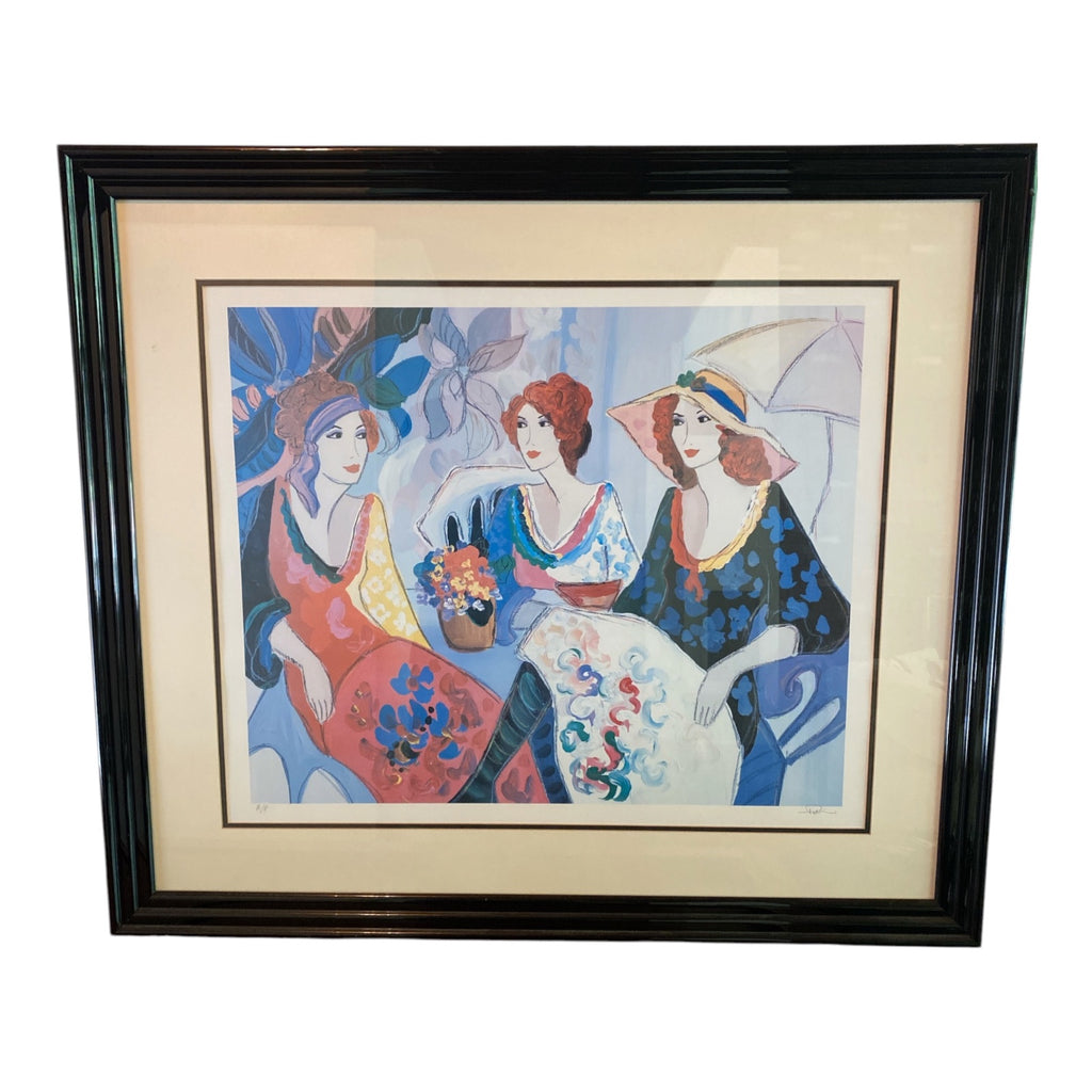 Itzchak Tarkay Signed Serigraph, Three Women at Café, Black Lacquer Frame