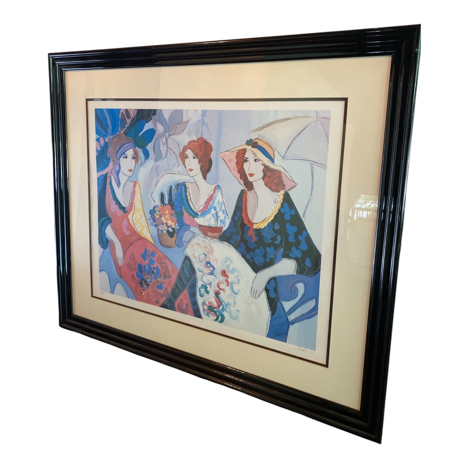 Itzchak Tarkay Signed Serigraph, Three Women at Café, Black Lacquer Frame