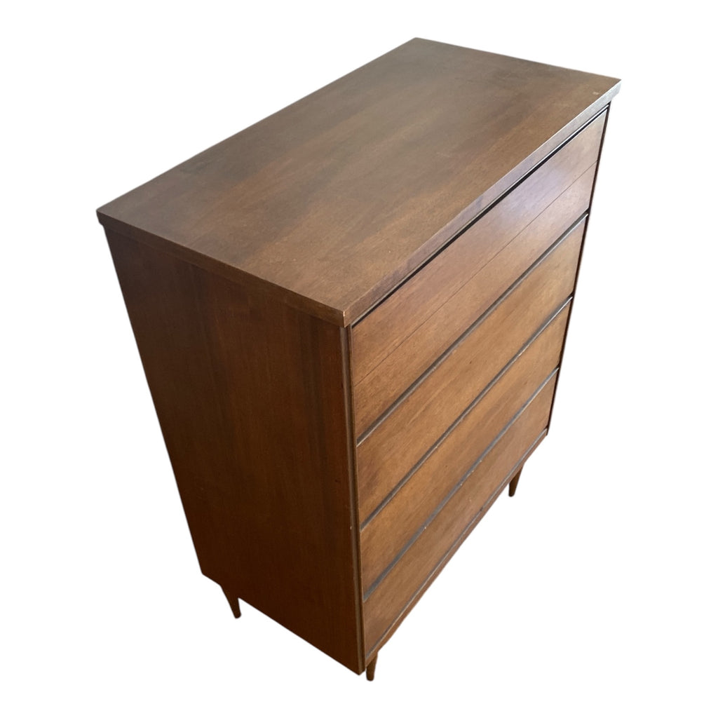 Mid-Century Modern Walnut 4-Drawer Highboy Dresser with Tapered Legs