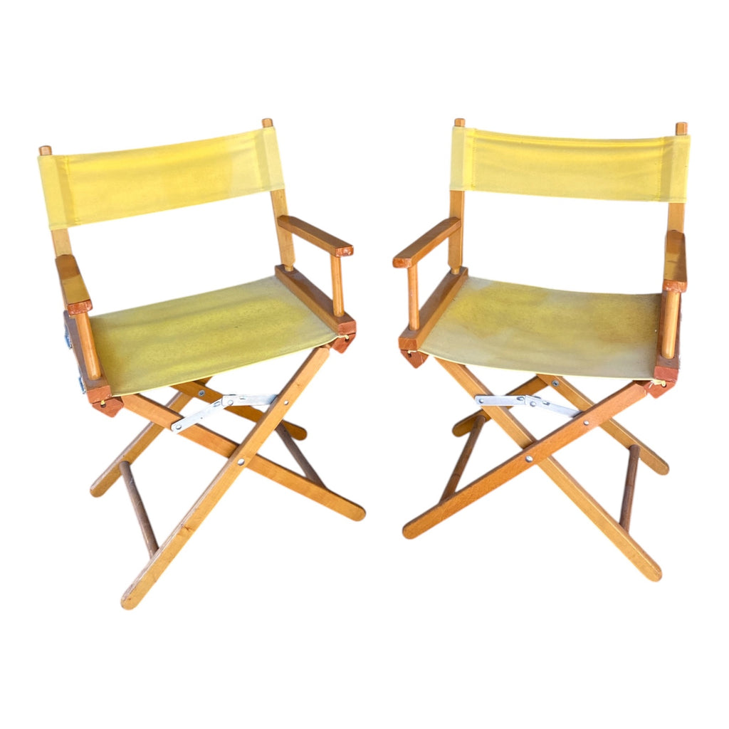 Pair Vintage Director's Chairs, Solid Beech Frames, Yellow Canvas, 1970s