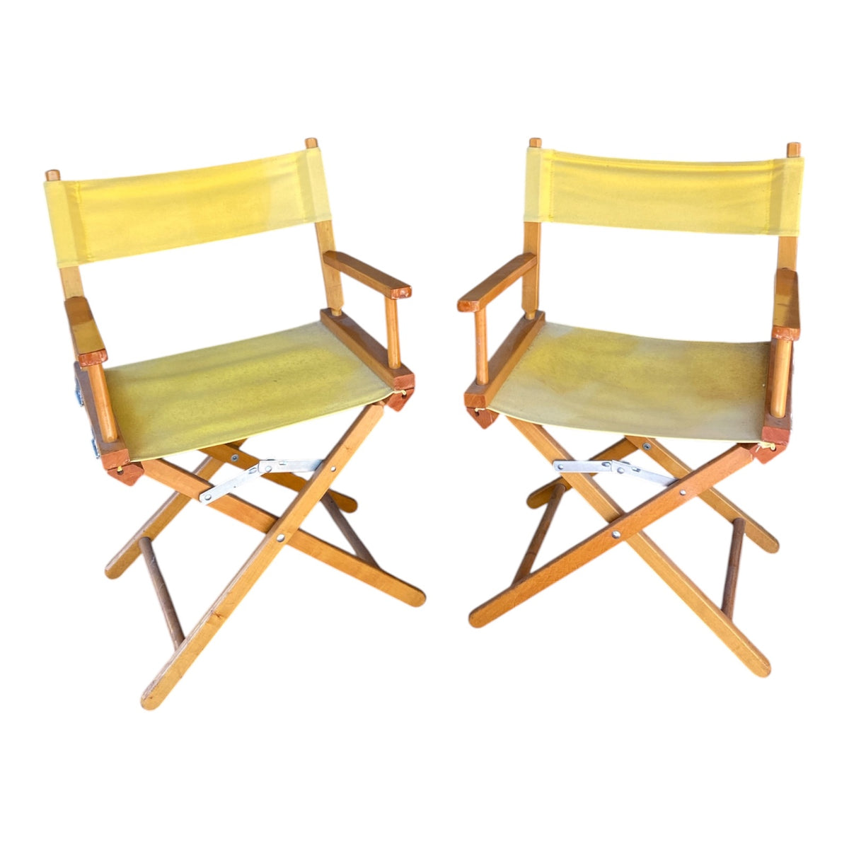 Pair Vintage Director's Chairs, Solid Beech Frames, Yellow Canvas, 1970s