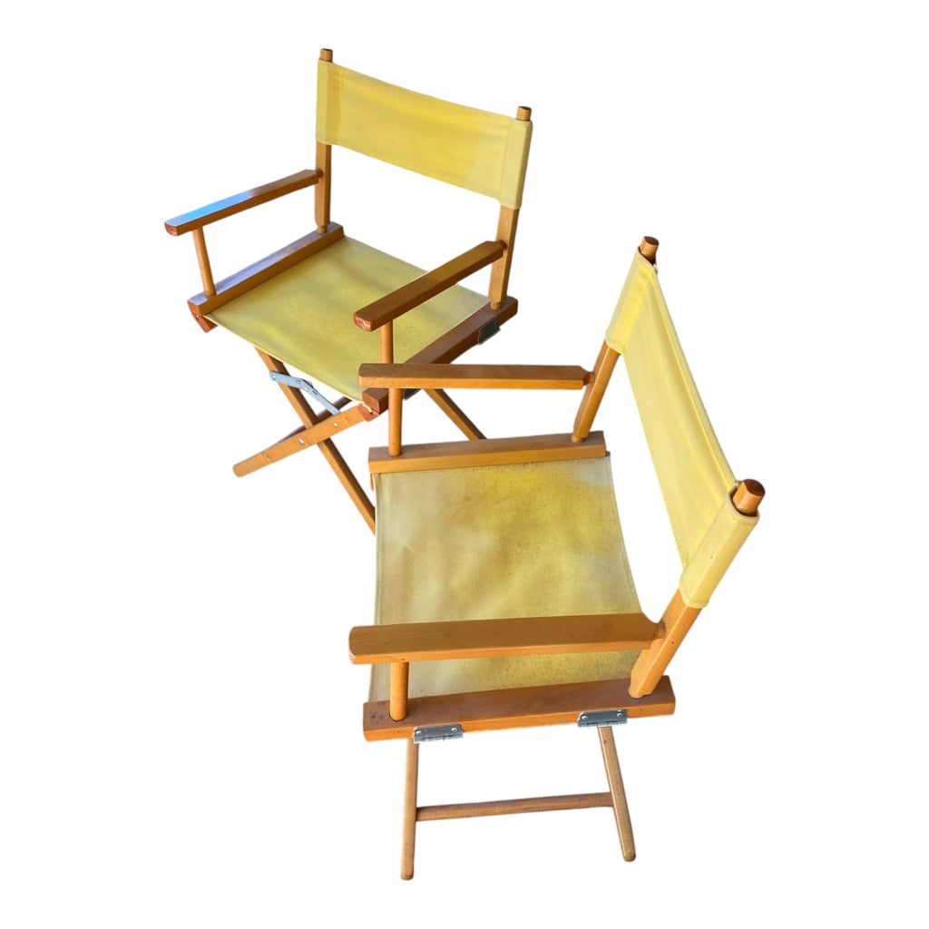 Pair Vintage Director's Chairs, Solid Beech Frames, Yellow Canvas, 1970s
