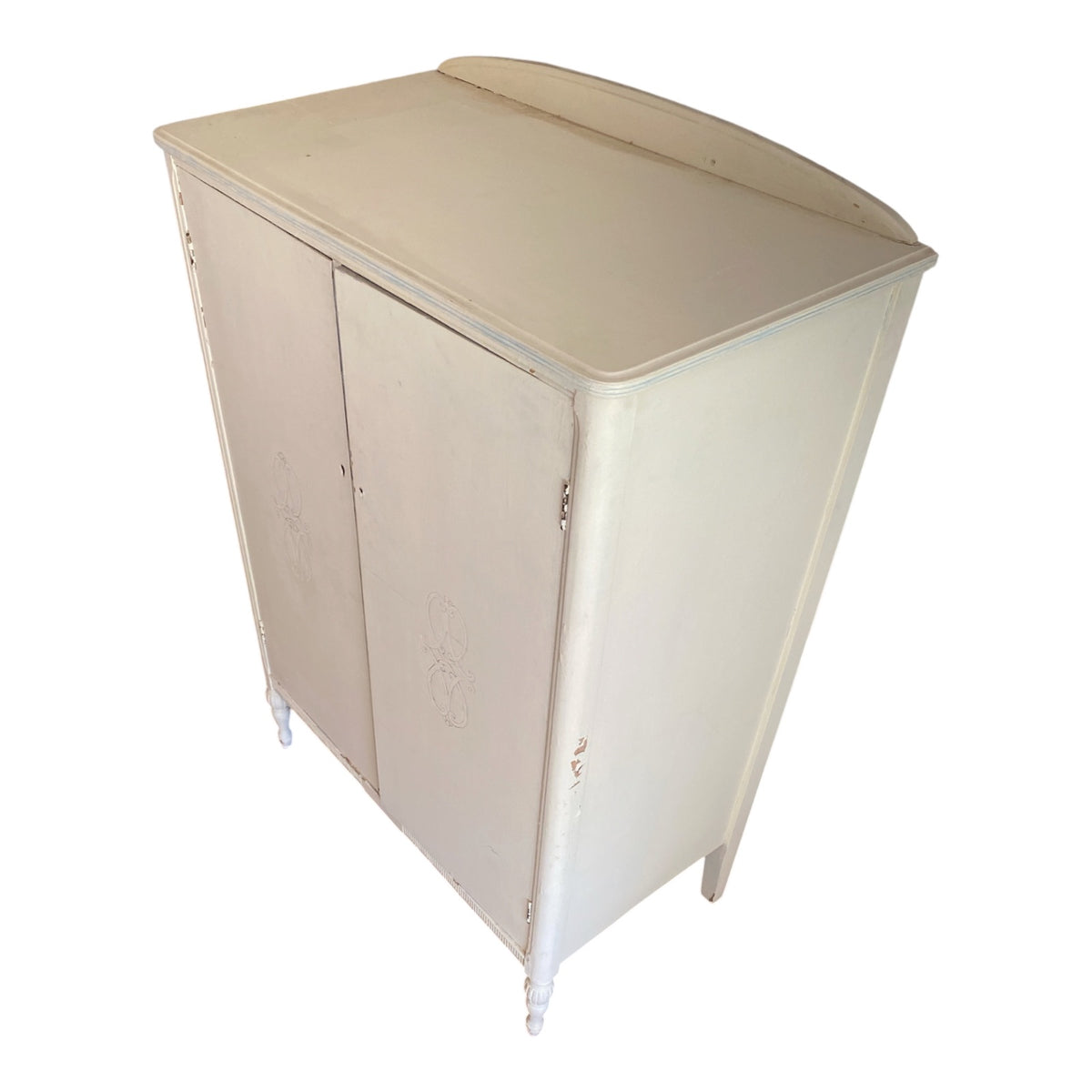 1920s French Provincial Painted Wardrobe Armoire with Carved Medallion Doors