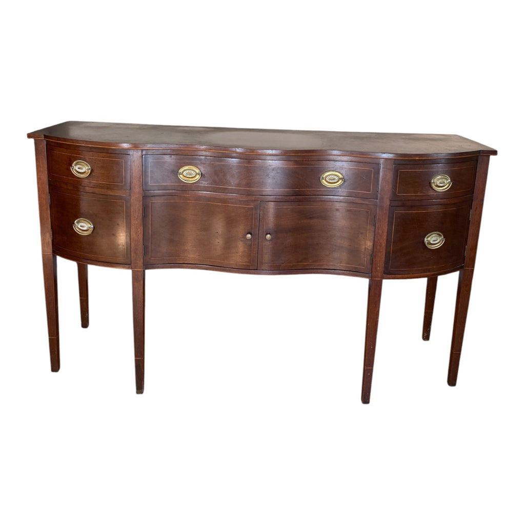 Federal-Style Mahogany Serpentine Sideboard with Satinwood Inlay & Brass Pulls