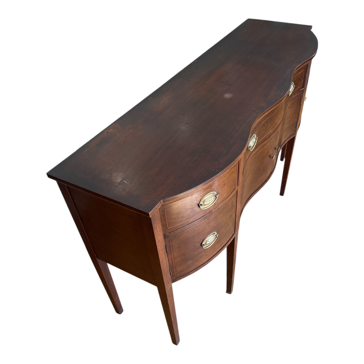 Federal-Style Mahogany Serpentine Sideboard with Satinwood Inlay & Brass Pulls