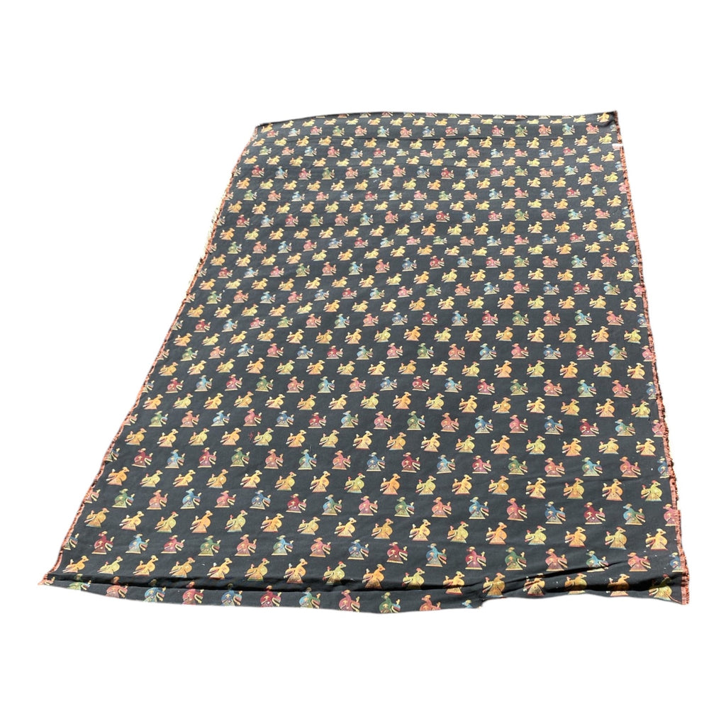 Vintage Woven Jacquard Throw with Folk Art Bird Motif & Fringe Trim