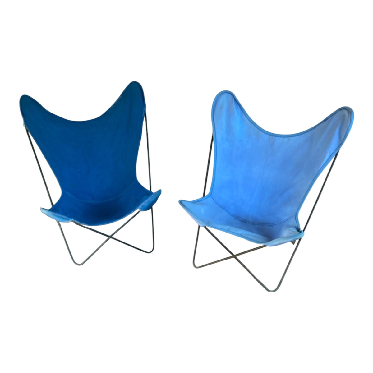 Pair of Mid-Century BKF Butterfly Chairs with Canvas Slings in Two-Tone Blue