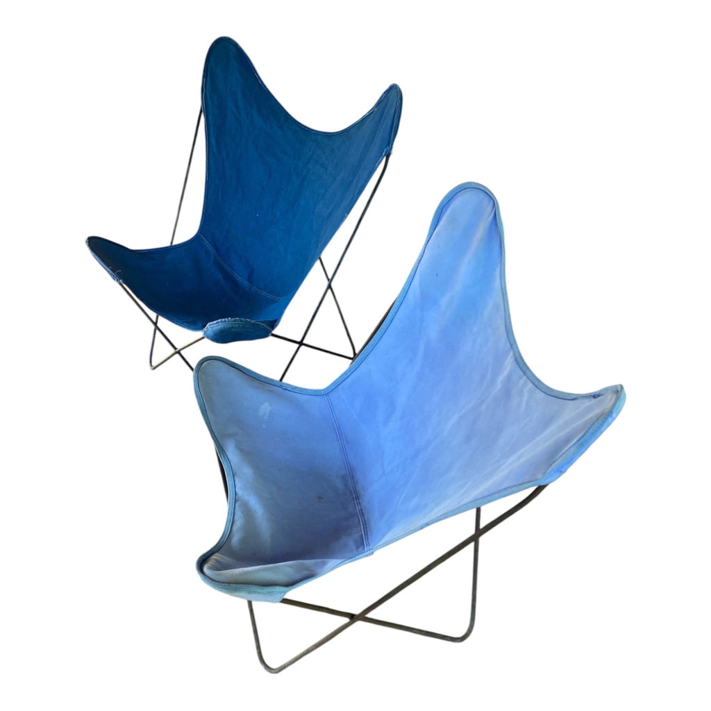 Pair of Mid-Century BKF Butterfly Chairs with Canvas Slings in Two-Tone Blue