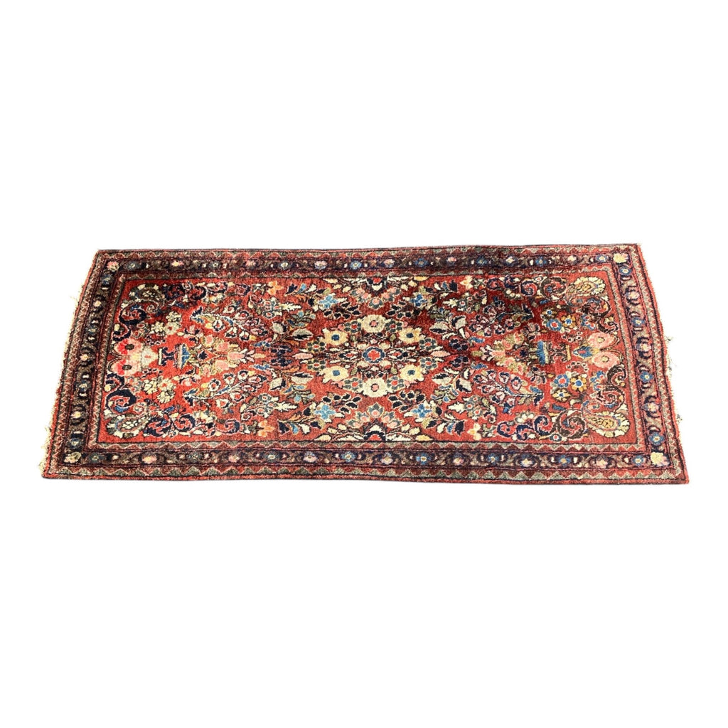 Antique Persian Sarouk Hand-Knotted Wool Runner, Rich Red Field