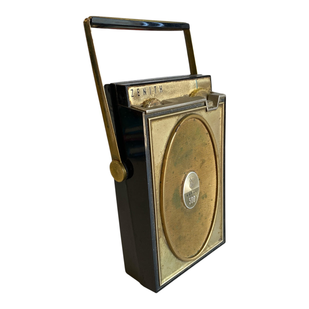 Zenith Royal 500 Transistor Radio c.1950s Gold Mesh Grille Portable