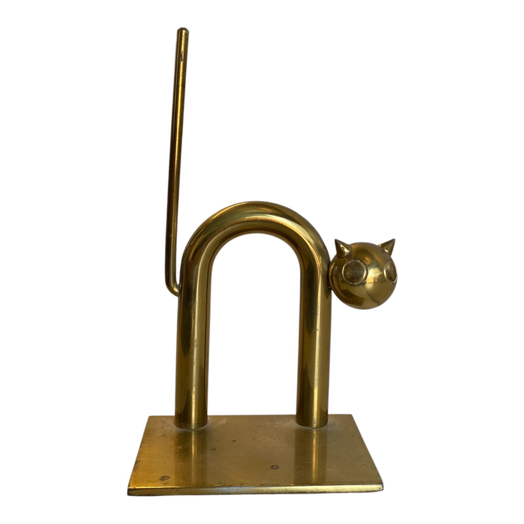 Chase Brass Cat Bookend by Walter Von Nessen Art Deco Sculptural Single