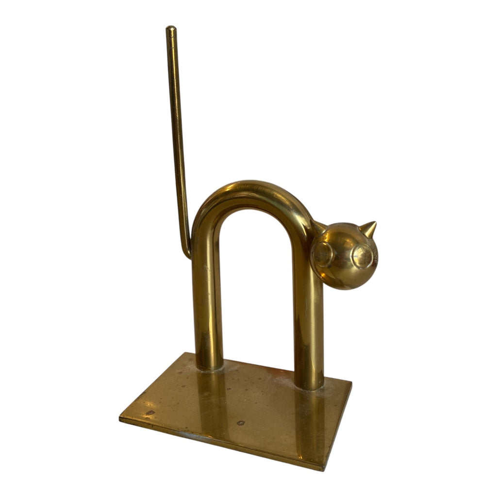 Chase Brass Cat Bookend by Walter Von Nessen Art Deco Sculptural Single