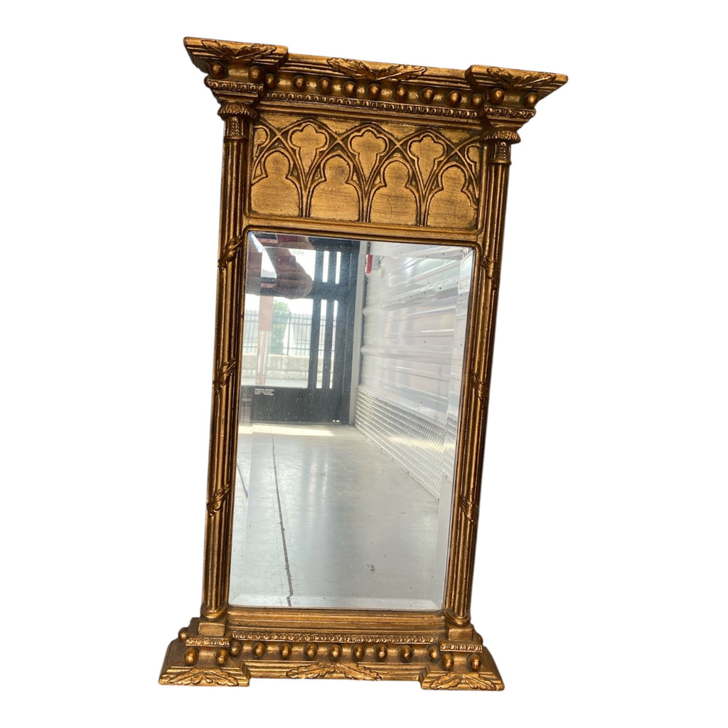 Pair of Federal/Empire Style Gilt Wood Wall Mirrors with Architectural Details