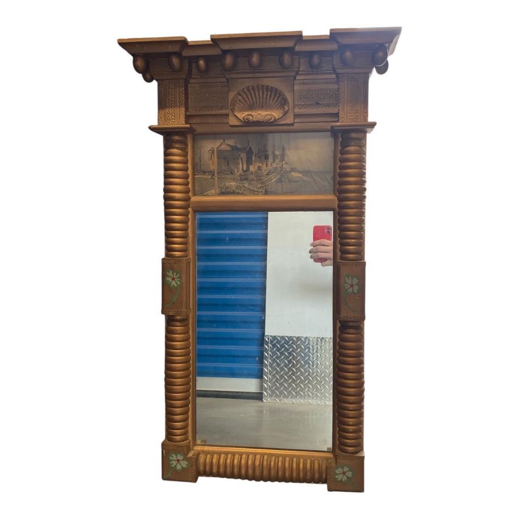 Pair of Federal/Empire Style Gilt Wood Wall Mirrors with Architectural Details
