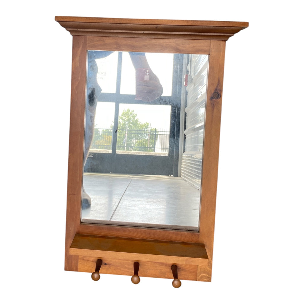 Solid Pine Entryway Mirror with Shelf & Shaker Pegs, Colonial Revival Style