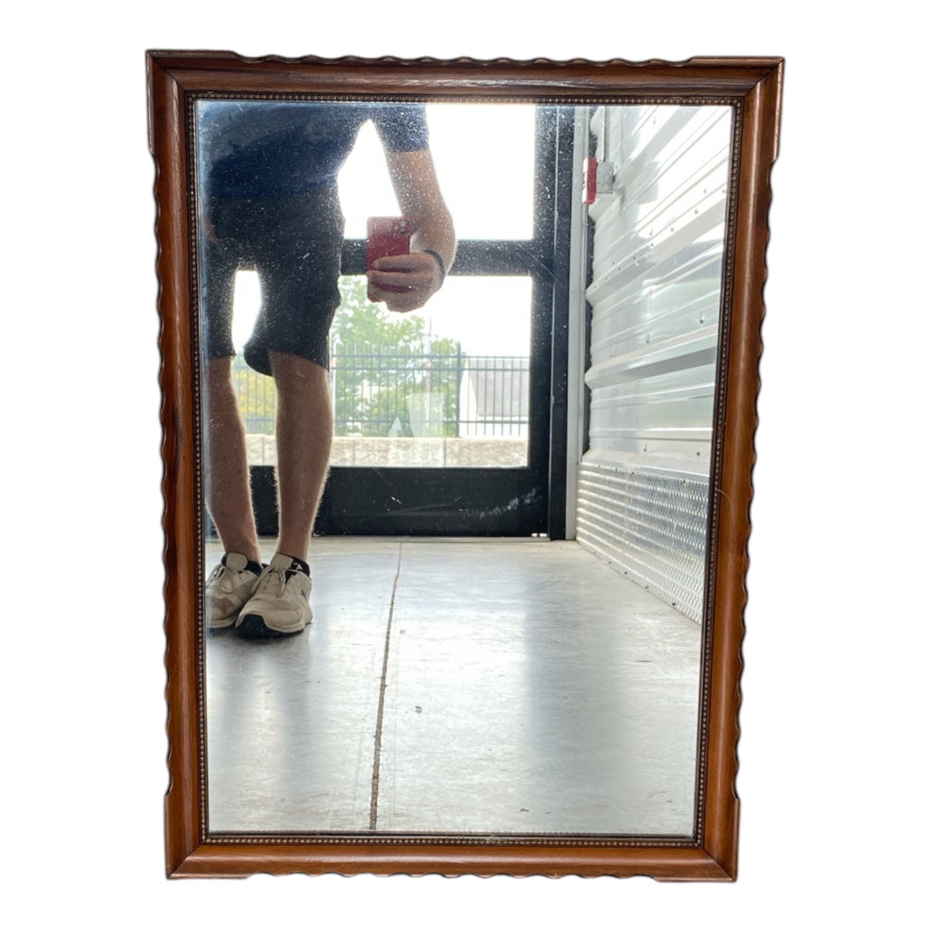Vintage Mahogany Pie Crust Frame Mirror with Gilt Bead Detail, 29" x 21"