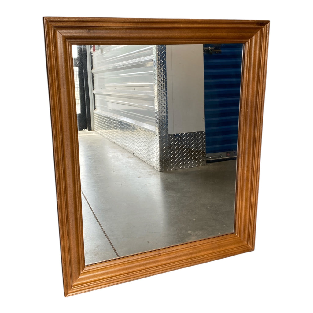 Traditional Solid Wood Beveled Wall Mirror in Warm Honey Finish, 32"x39"