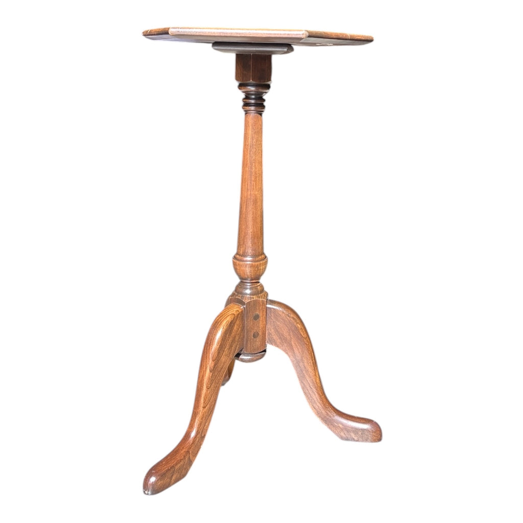 Vintage Oak Tripod Candle Stand with Hexagonal Top & Turned Pedestal