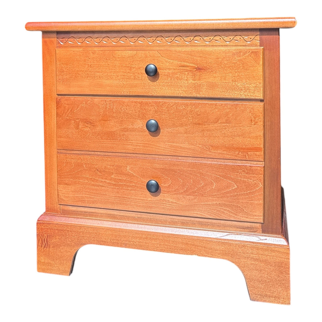 Solid Cherry 3-Drawer Nightstand with Carved Guilloche Detail